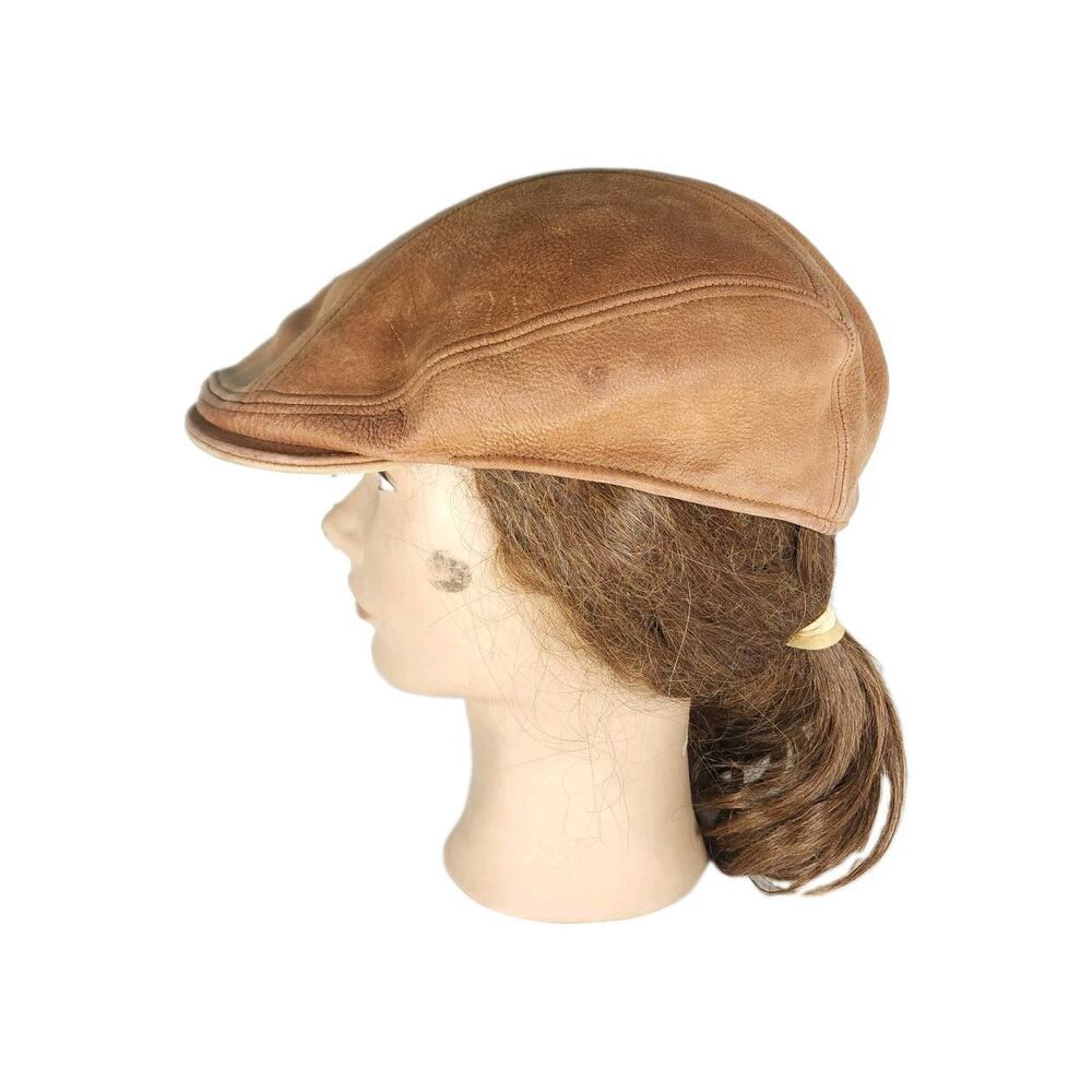 Stetson L/XL Genuine Leather Brown Ivy Flat Newsboy Cap Made In USA